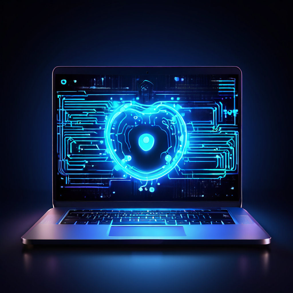 노트북 화면의 VPN 아이콘에서 흐르는 빛나는 데이터 패킷이 두꺼운 막힌 관문에 막혀 인터넷 연결이 차단된 모습이다.